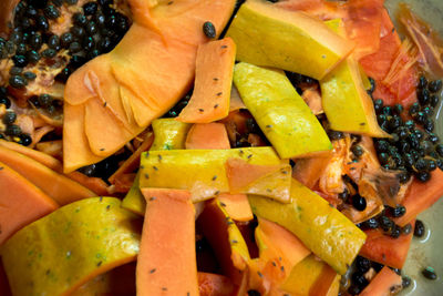 High angle view of fruits in container