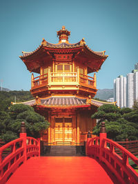 View of temple building against clear sky