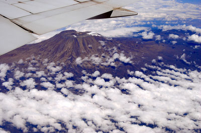 Aerial view of snowcapped mountains against sky