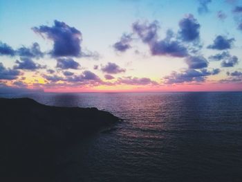 Scenic view of sea against sky at sunset