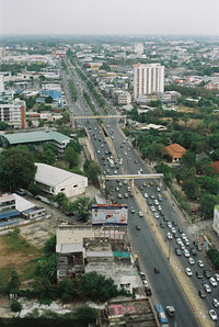 High angle view of street amidst buildings in city
