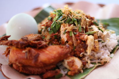 Close-up of meal served in plate