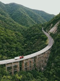 High angle view of road by mountain