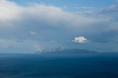 Scenic view of sea against cloudy sky