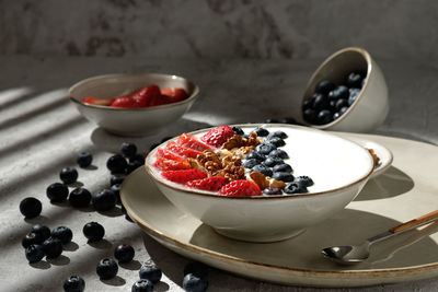 Close-up of breakfast served on table