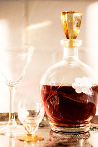 Close-up of beer in glass on table