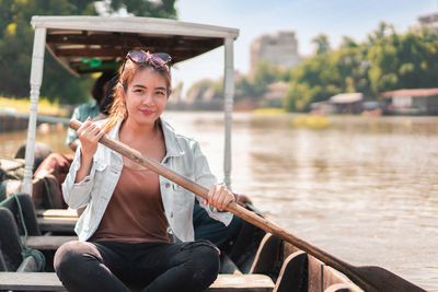 Woman sitting in a boat