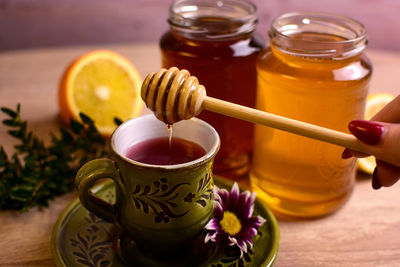 Close-up of tea cup on table