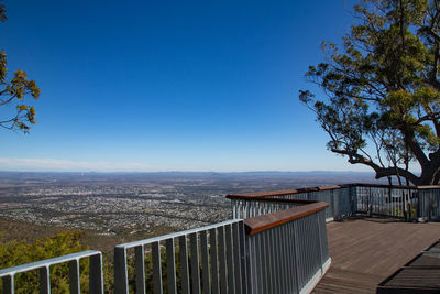 Scenic view of mountains against clear blue sky