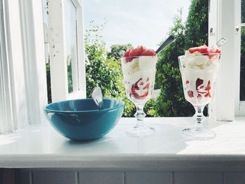 Close-up of ice cream in bowl on table