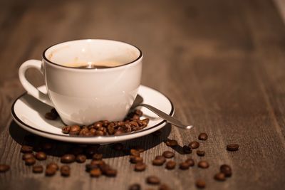 Close-up of coffee cup on table