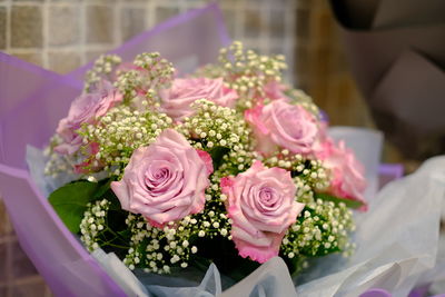 High angle view of rose bouquet