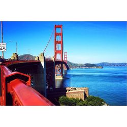 Suspension bridge over river