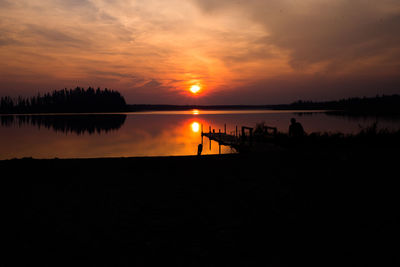 Scenic view of lake against sky during sunset