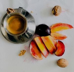 High angle view of breakfast on table