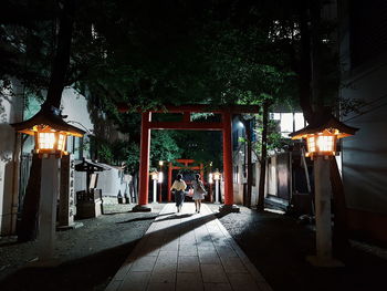 Illuminated street lights at night