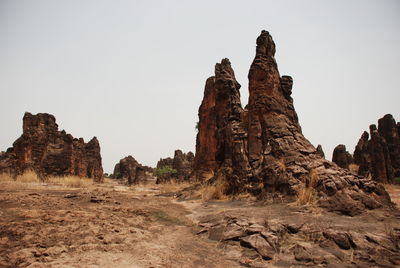 Rock formations on landscape against clear sky