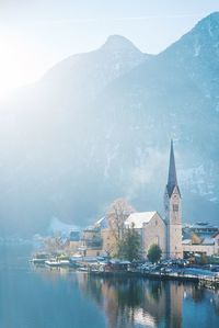 View of church in city during winter