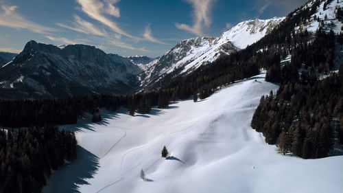 Scenic view of snowcapped mountains against sky