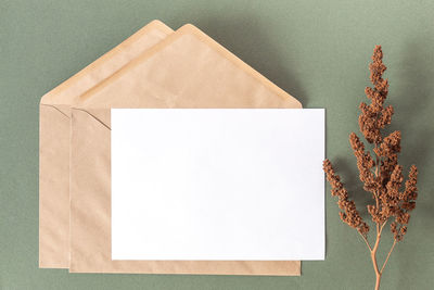 High angle view of empty paper against white background