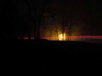 Silhouette trees against sky at night