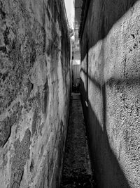 Empty narrow alley along buildings