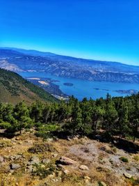 Scenic view of landscape against clear blue sky