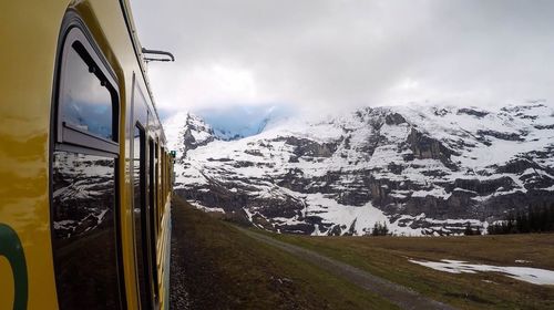 Panoramic view of snowcapped mountains against sky