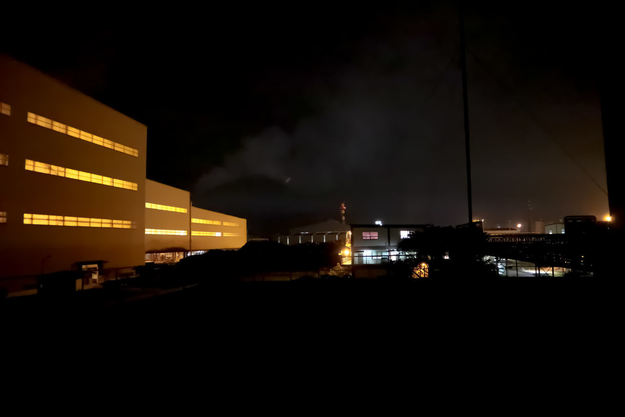 ILLUMINATED CITY BUILDINGS AGAINST SKY AT NIGHT