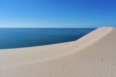 Scenic view of sea against clear blue sky