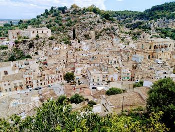 High angle view of old town against buildings