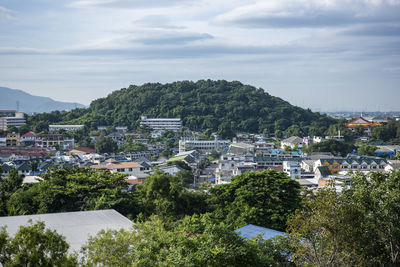 High angle view of townscape against sky