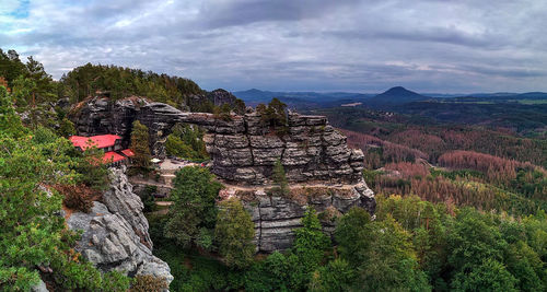 Scenic view of rocky mountains against sky