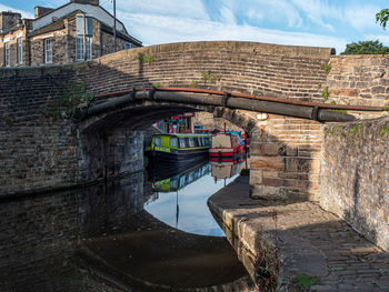 Narrowboats on the leeds liverpool canal at skipton in north yorkshire