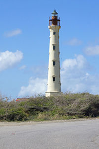 Low angle view of lighthouse against sky