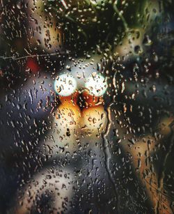 Close-up of wet window in rainy season