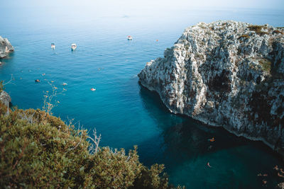 High angle view of rocks in sea