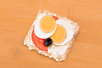 High angle view of dessert on table
