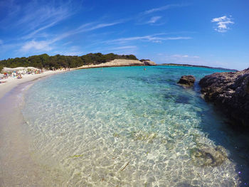 Scenic view of sea against blue sky