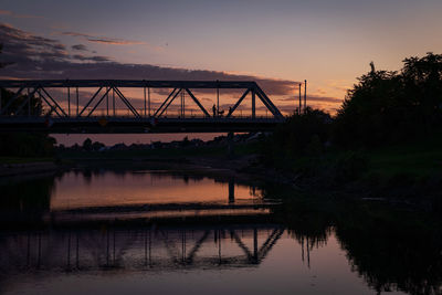 Bridge over river against sky during sunset