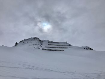 Aerial view of snow covered mountain against sky