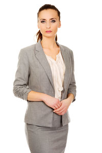 Portrait of a beautiful young woman over white background