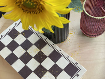 High angle view of christmas decorations on table