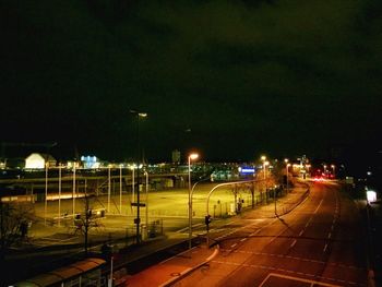 High angle view of illuminated street lights at night