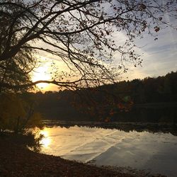Scenic view of lake against sky during sunset