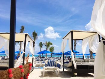 View of chairs on beach