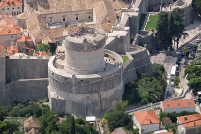 High angle view of buildings in town