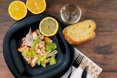 High angle view of breakfast on table