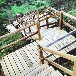 Close-up of wooden railing