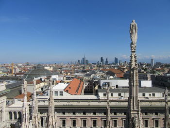 Cityscape against clear blue sky